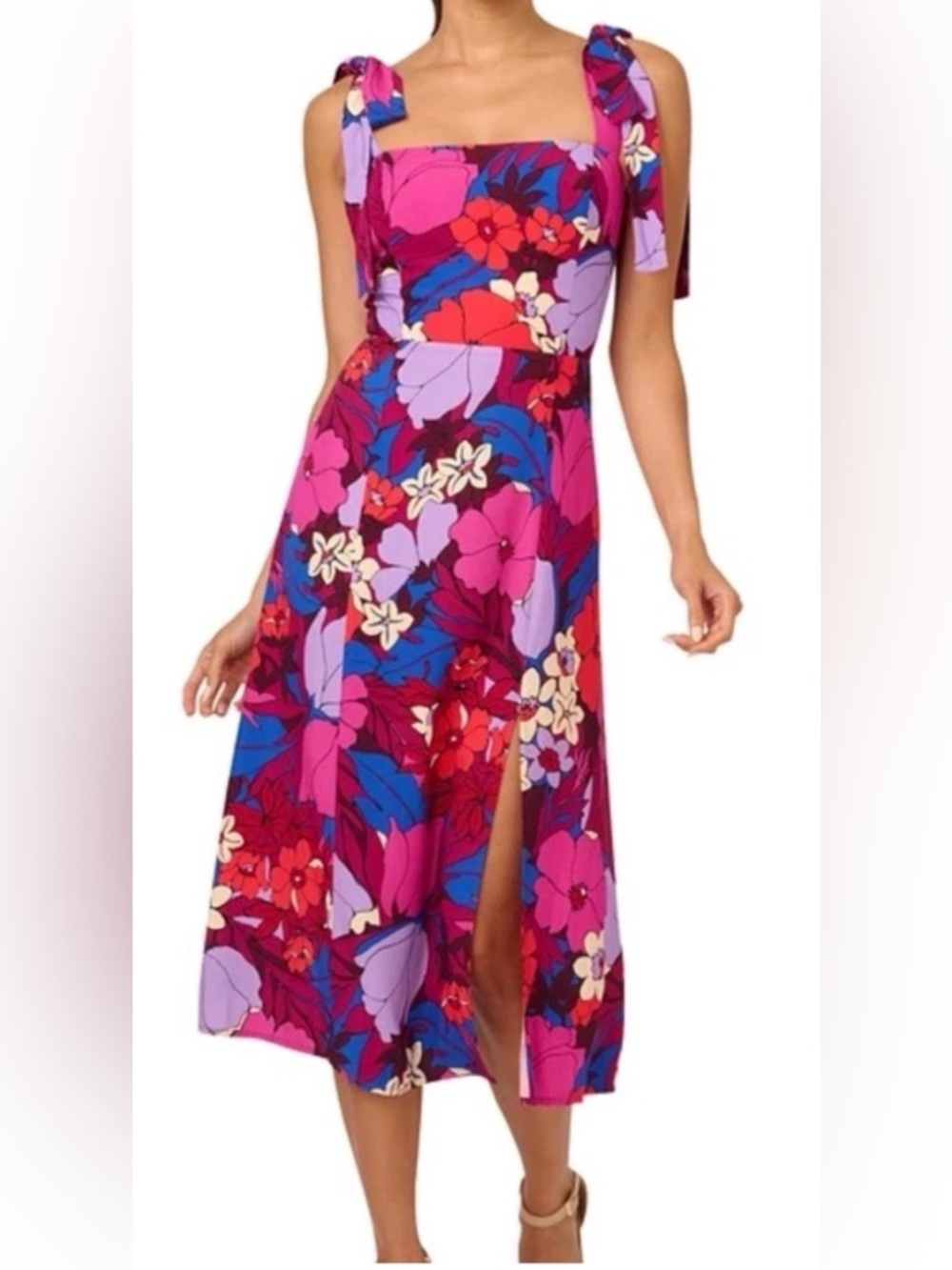 Adrianna Papell Women's Purple Floral Tie-Shoulder Dress Sz 12 NWT